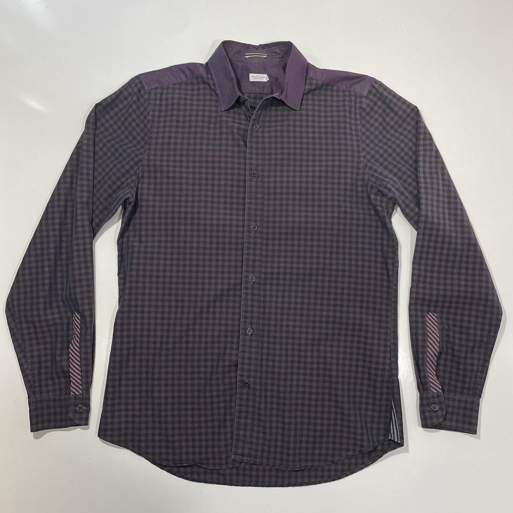 PS Paul Smith Dress Shirt Men’s M Purple Checks Cotton Long Sleeve Italy Dress